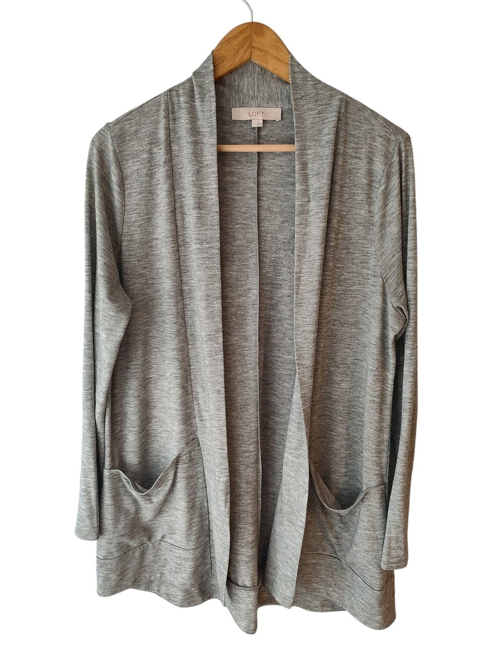 Loft Heathered Grey Open Front Long Sleeve Cardigan Size Large